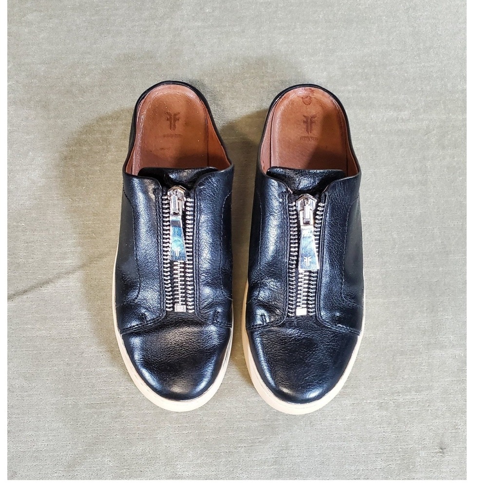 Frye Lena Zip Mule Black Leather Slip On Sneaker 3476717-BLK Womens Size 8M